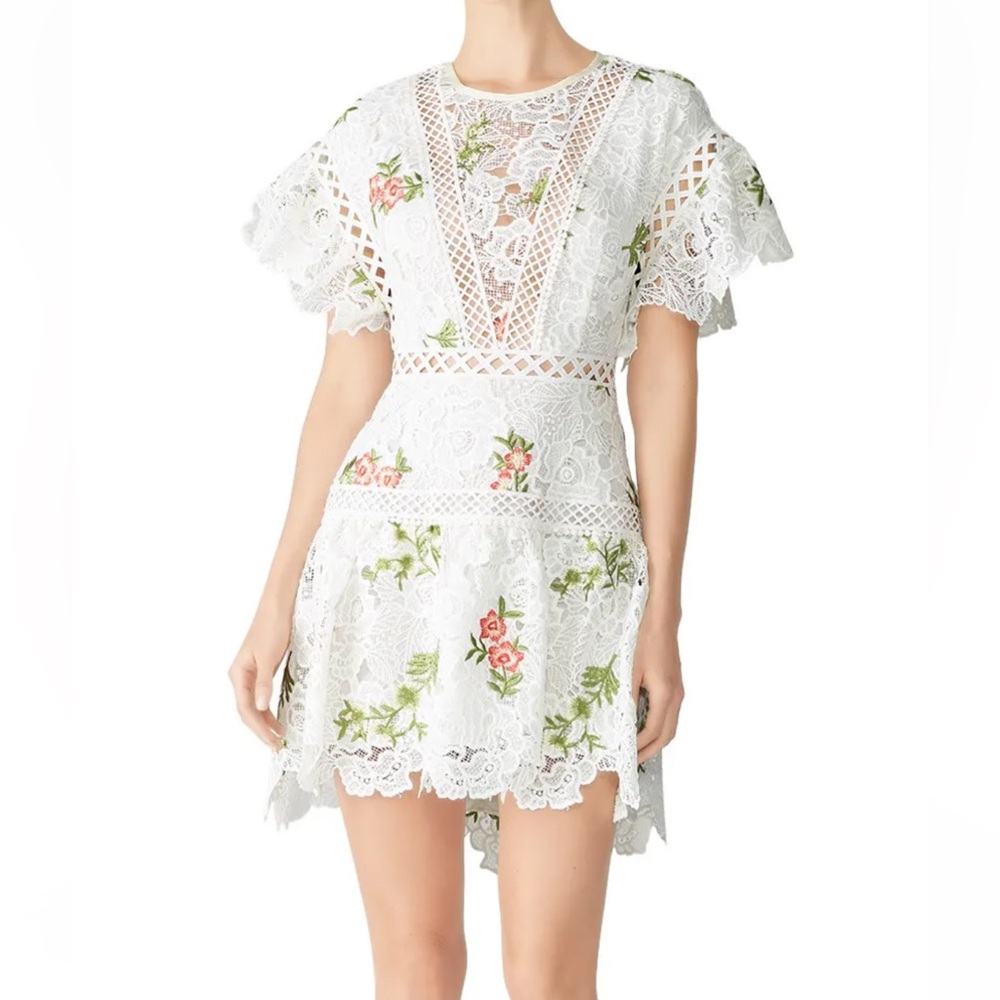 Saylor Robbie Mini Dress, White, Floral, Size XS